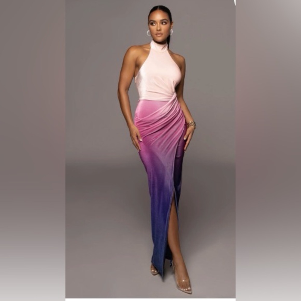 Elegant JLuxLabel Pink and Purple Halter Dress